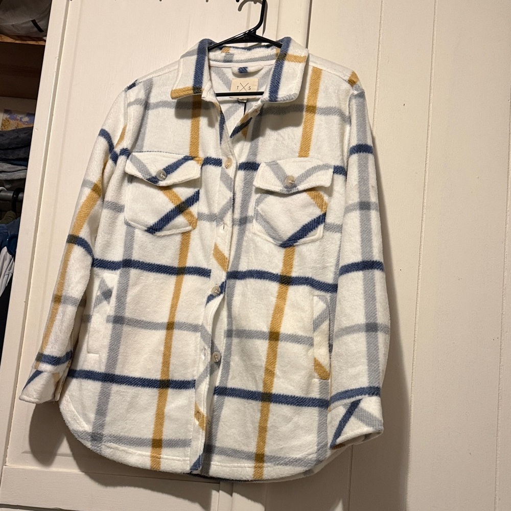 Plaid Men's Blazer in White, Blue, and Gold